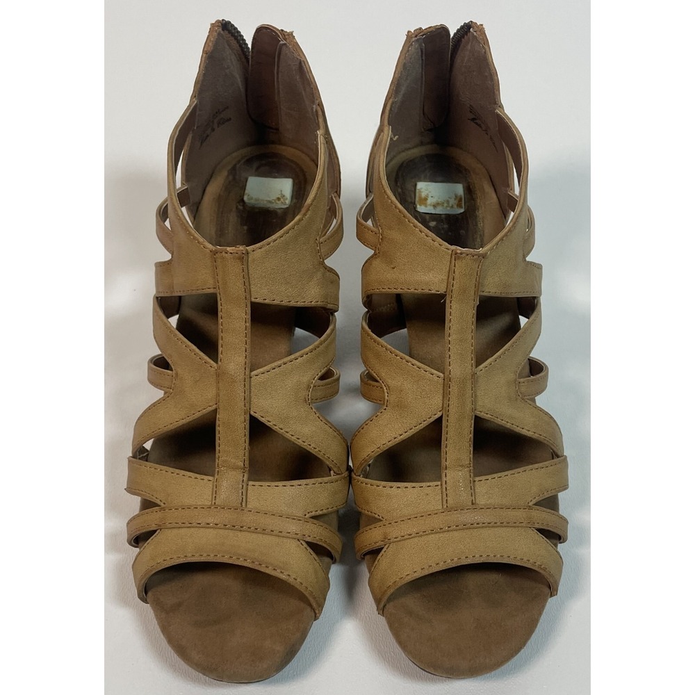 Women's Tan Strappy Zip-Up Heeled Sandals | Size 8M | Comfort & Style | Easy Fle